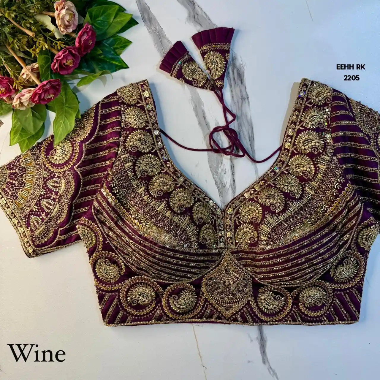 Magenta Pink Premium Phantom Silk Sweetheart Neck Bridal Blouse with Heavy Gold Zari